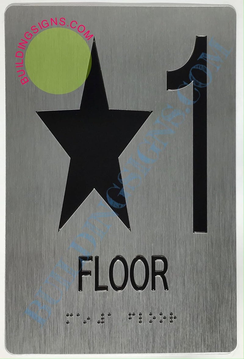 BUILDINGSIGNS.COM Floor Number Sign Tactile Graphics Grade 2 Braille Text With Raised Letters Aluminum, Safety Sign For Office, School Hospital,Brush Silver (Star 1 - Exit Floor 1 6X9) (Sensation Line) - Image 3